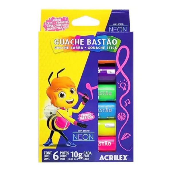 Guache em Bastão Neon 6 Cores